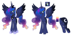 Size: 1024x500 | Tagged: safe, artist:symphstudio, princess luna, alicorn, pony, g4, alternate design, armor, choker, crown, ethereal hair, ethereal mane, ethereal tail, eyeshadow, female, front view, gradient hair, gradient mane, gradient tail, hoof shoes, jewelry, makeup, mare, missing accessory, peytral, regalia, simple background, smiling, solo, spread wings, standing, starry hair, starry mane, starry tail, tail, tiara, transparent background, ultimate luna, wing armor, wings