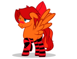 Size: 2232x1701 | Tagged: safe, artist:goldenfoxda, oc, oc only, oc:goldenfox, pegasus, pony, blushing, bow, clothes, crossdressing, embarrassed, hair bow, male, simple background, socks, stallion, stockings, striped socks, thigh highs, transparent background