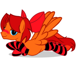 Size: 1690x1547 | Tagged: safe, artist:goldenfoxda, oc, oc only, oc:goldenfox, pegasus, pony, bedroom eyes, bow, clothes, crossdressing, hair bow, male, seductive, seductive pose, simple background, socks, solo, spread wings, stallion, stockings, striped socks, thigh highs, transparent background, wingboner, wings