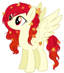 Size: 2302x2630 | Tagged: safe, artist:arifproject, artist:lobinchi, oc, oc only, oc:autumn keeper, pegasus, pony, cute, female, gradient mane, happy, high res, leaves, looking up, magical lesbian spawn, mare, ocbetes, offspring, parent:oc:autumn moon, parent:oc:moonlight, simple background, smiling, solo, spread wings, transparent background, wings