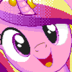 Size: 600x600 | Tagged: safe, princess cadance, pony, g4, close-up, cute, cutedance, diabetes, dithering, face, face of mercy, happy, hi anon, looking at you, meme, pixel art, smiling