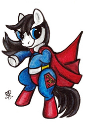 Size: 256x373 | Tagged: safe, artist:altworld, earth pony, pony, dc comics, female, male, mare, ponified, solo, superman, traditional art