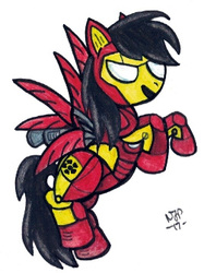 Size: 268x358 | Tagged: safe, artist:altworld, pegasus, pony, female, iron man, mare, marvel comics, ponified, solo, traditional art
