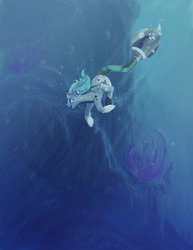 Size: 1024x1325 | Tagged: safe, artist:overlord pony, oc, oc only, monster pony, plant pony, pony, cave, solo, swimming, underwater