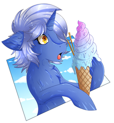 Size: 1300x1400 | Tagged: safe, artist:fkk, oc, oc only, pony, unicorn, chest fluff, food, ice cream, ice cream cone, solo, surprised, ych result