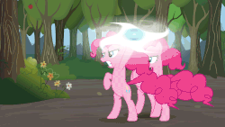 Size: 1920x1080 | Tagged: safe, artist:egegokprochannel, pinkie pie, earth pony, pony, g4, too many pinkie pies, animated, belly, bipedal, clone, fan animation, female, forest, gif, gritted teeth, loop, multeity, naruto, pinkie clone, rasengan, rasenshuriken, throwing