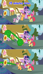 Size: 1280x2168 | Tagged: safe, artist:hakunohamikage, apple bloom, scootaloo, sweetie belle, twilight sparkle, alicorn, pony, ask-princesssparkle, g4, ask, askpinytwilight, cutie mark crusaders, magic, scrunchy face, this will end in tears and/or death and/or covered in tree sap, tumblr, twilight sparkle (alicorn), unamused