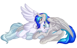 Size: 6000x3761 | Tagged: safe, artist:amazing-artsong, oc, oc only, oc:coldfire, oc:glacial shine, pegasus, pony, absurd resolution, commission, eyes closed, female, kissing, lesbian, mare, oc x oc, shipping, simple background, transparent background