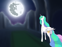 Size: 1024x768 | Tagged: safe, artist:4as, princess celestia, pony, g4, butt, canyon, female, mare in the moon, moon, night, plot, solo, sunbutt