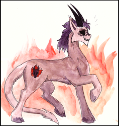 Size: 600x633 | Tagged: safe, artist:veda, oc, oc only, demon pony, pony, furryguys, male, ponified, side view, solo, traditional art, watercolor painting