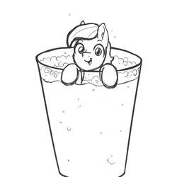 Size: 2000x2000 | Tagged: safe, artist:yakoshi, oc, oc only, pony, cup, cup of pony, high res, micro, monochrome, solo