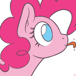 Size: 1000x1000 | Tagged: safe, artist:yakoshi, pinkie pie, earth pony, pony, g4, breaking the fourth wall, bust, cute, female, fourth wall, juxtaposition bait, licking, licking the fourth wall, portrait, simple background, solo, tongue out, white background