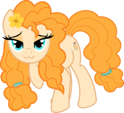 Size: 4995x4562 | Tagged: safe, artist:salemcat, pear butter, earth pony, pony, g4, the perfect pear, :3, absurd resolution, bedroom eyes, cute, female, flower, flower in hair, lidded eyes, looking at you, mare, pearabetes, raised hoof, simple background, solo, transparent background