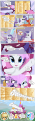 Size: 3300x11124 | Tagged: safe, artist:perfectblue97, applejack, lotus blossom, rarity, twilight sparkle, earth pony, pony, unicorn, comic:without magic, g4, absurd resolution, apple, apple tree, blank flank, carousel boutique, comic, earth pony twilight, fabric, female, food, frown, implied vulgar, looking up, mare, pointy ponies, royal guard, sewing machine, spa, thread, towel, tree, wax