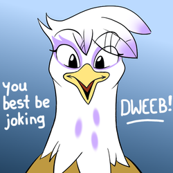 Size: 550x550 | Tagged: artist needed, safe, edit, gilda, griffon, g4, bugs bunny, cute, dweeb, female, gildadorable, happy, male, meme, ponified, reaction image, smiling, solo, text