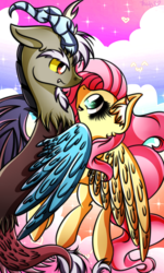 Size: 1344x2240 | Tagged: safe, artist:thaiz-isabel123, discord, fluttershy, g4, female, male, ship:discoshy, shipping, straight