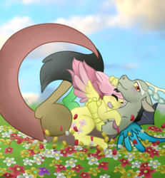 Size: 1000x1080 | Tagged: safe, artist:mintbubbie, discord, fluttershy, g4, female, hug, male, ship:discoshy, shipping, straight