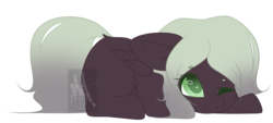 Size: 2744x1240 | Tagged: safe, artist:mauuwde, oc, oc only, oc:reyna cloverfield, pegasus, pony, female, mare, one eye closed, prone, simple background, solo, transparent background, watermark, wink