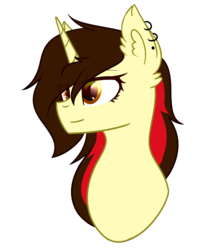 Size: 1214x1440 | Tagged: safe, artist:despotshy, oc, oc only, oc:mh, pony, unicorn, bust, ear piercing, female, mare, piercing, ponified, portrait, simple background, solo, transparent background