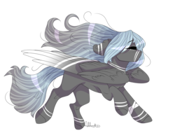 Size: 2000x1600 | Tagged: safe, artist:skimea, oc, oc only, oc:gray sky, pegasus, pony, colored wings, eyes closed, female, mare, multicolored wings, running, simple background, solo, transparent background