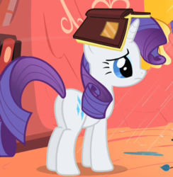 Size: 567x582 | Tagged: safe, screencap, rarity, pony, unicorn, g4, look before you sleep, book, book hat, butt, cropped, cute, female, golden oaks library, mare, plot, raribetes, solo