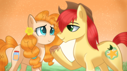 Size: 1920x1080 | Tagged: safe, artist:mlp-firefox5013, bright mac, pear butter, pony, g4, the perfect pear, applejack's parents, cowboy hat, female, hat, husband and wife, male, ship:brightbutter, shipping, stetson, straight, underhoof