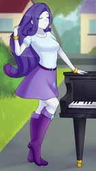 Size: 1280x2276 | Tagged: safe, artist:jonfawkes, rarity, equestria girls, g4, my little pony equestria girls: rainbow rocks, player piano, beautiful, belt, boots, bracelet, clothes, commission, eyes closed, female, high heel boots, jewelry, scene interpretation, shoes, skirt, solo, sultry pose