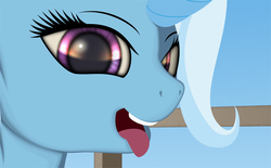 Size: 698x433 | Tagged: safe, artist:styroponyworks, trixie, pony, unicorn, g4, close-up, female, mare, solo, tongue out, wip