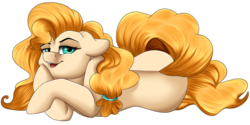 Size: 1024x511 | Tagged: safe, artist:crecious, pear butter, earth pony, pony, g4, the perfect pear, female, looking at you, mare, simple background, smiling, solo, transparent background