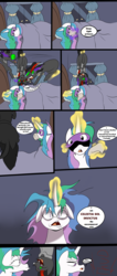 Size: 850x2000 | Tagged: safe, artist:suxt0hax, king sombra, princess celestia, pony, g4, 4chan, bad idea, bed, bed mane, cartoon violence, chloroform, colored, comic, didn't think this through, drawthread, duo, funny, funny as hell, magic, majestic as fuck, offended, sleep mask, sol invictus, telekinesis, this ended in pain, you're doing it wrong