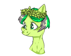 Size: 1400x1100 | Tagged: safe, artist:cloudyhills, oc, oc only, earth pony, pony, bust, female, flower, flower in hair, foal, mare, pixel art, portrait, simple background, smiling, solo, transparent background, wreath
