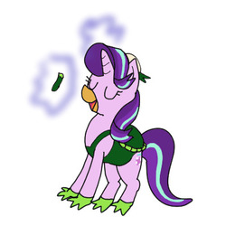 Size: 400x400 | Tagged: safe, artist:kushina13, starlight glimmer, pony, unicorn, g4, clothes, costume, cucumber, female, food, glowing horn, horn, kappa, solo
