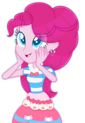 Size: 1696x2436 | Tagged: safe, artist:emerald-bliss, pinkie pie, equestria girls, g4, beautiful, clothes, colored pupils, cute, cutie mark earrings, diapinkes, dress, female, gala dress, simple background, solo, transparent background