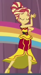 Size: 252x461 | Tagged: safe, screencap, sunset shimmer, human, equestria girls, equestria girls specials, g4, my little pony equestria girls: dance magic, alternate hairstyle, clothes, cropped, dress, eyes closed, female, flamenco dress, flower, flower in hair, solo, sunset shimmer flamenco dress