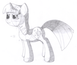 Size: 1500x1268 | Tagged: safe, artist:aafh, twilight sparkle, pony, unicorn, g4, female, grayscale, monochrome, scrunchy face, simple background, solo, traditional art, white background