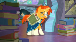 Size: 840x466 | Tagged: safe, screencap, sunburst, pony, unicorn, g4, the crystalling, book, male, solo, stallion