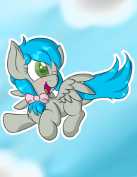 Size: 1400x1800 | Tagged: safe, artist:laptopbrony, oc, oc only, oc:darcy sinclair, pony, cute, flying, looking back