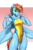 Size: 1980x2970 | Tagged: safe, alternate version, artist:mykegreywolf, rainbow dash, pegasus, anthro, g4, armpits, breasts, clothes, female, fit, high-cut clothing, mare, multicolored hair, muscles, muscular female, one-piece swimsuit, open-back swimsuit, rainbuff dash, reasonably sized breasts, short hair, simple background, slender, small breasts, smiling, solo, sports swimsuit, swimsuit, thin, toned, tongue out, uniform, wonderbolts swimsuit, wonderbolts uniform
