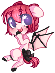 Size: 819x1081 | Tagged: safe, artist:shiromidorii, oc, oc only, oc:blood garter, bat pony, pony, chibi, female, mare, simple background, solo, tongue out, transparent background