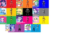 Size: 1280x933 | Tagged: safe, applejack, fluttershy, pinkie pie, princess celestia, princess luna, rainbow dash, rarity, spike, starlight glimmer, sunset shimmer, trixie, twilight sparkle, equestria girls, g4, elements of harmony, mane six, super sentai, uchu sentai kyuranger