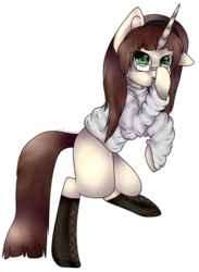 Size: 1024x1397 | Tagged: safe, artist:ohhoneybell, oc, oc only, oc:chloe, pony, unicorn, clothes, female, glasses, mare, simple background, solo, sweater, transparent background