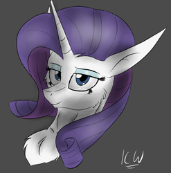 Size: 931x942 | Tagged: safe, artist:zeezou2, rarity, pony, unicorn, g4, bust, cheek fluff, chest fluff, female, fluffy, gray background, lidded eyes, looking at you, mare, portrait, signature, simple background, sketch, solo