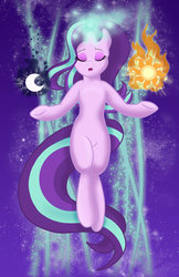 Size: 1024x1583 | Tagged: safe, artist:nytewell, starlight glimmer, pony, unicorn, a royal problem, g4, cutie mark, eyes closed, female, implied princess celestia, implied princess luna, magic, mare, solo, stars