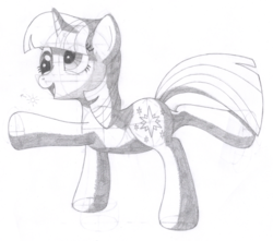 Size: 1378x1218 | Tagged: safe, artist:aafh, twilight sparkle, pony, g4, cross-eyed, female, monochrome, solo, traditional art