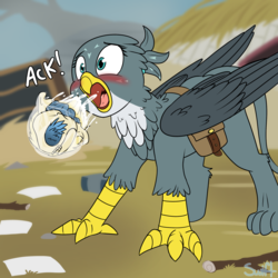 Size: 2000x2000 | Tagged: safe, artist:swiftsketchpone, gabby, goldengrape, sir colton vines iii, griffon, g4, blushing, bone, dead, digestion, disposal, drool, female, fetish, food chain, gabbypred, griffons doing griffon things, high res, implied goldengrape, open mouth, pellet, post-vore, predator, prey, skull, tongue out