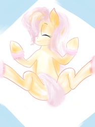Size: 1080x1440 | Tagged: safe, artist:rupony, fluttershy, pony, g4, female, relaxed, relaxed face, relaxing, simple background, solo, strategically covered, tail censor, yoga
