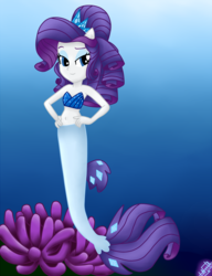 Size: 1500x1950 | Tagged: safe, artist:liniitadash23, rarity, mermaid, seapony (g4), equestria girls, g4, my little pony: the movie, alternate hairstyle, belly button, clothes, female, fins, lidded eyes, mermaid tail, mermaidized, mermarity, ocean, ponied up, pony ears, seaponified, seapony rarity, solo, species swap, underwater