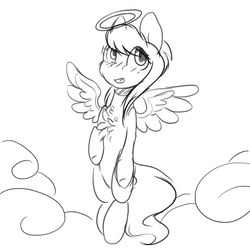 Size: 3000x3000 | Tagged: safe, artist:angelic-shield, derpibooru exclusive, oc, oc only, oc:angelic shield, pegasus, pony, blushing, cloud, cute, female, high res, mare, monochrome, simple background, sketch, smiling, solo
