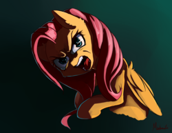 Size: 1400x1080 | Tagged: safe, artist:miokomata, fluttershy, pegasus, pony, g4, angry, female, flutterrage, looking at you, mare, signature, solo, yelling