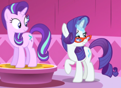 Size: 702x511 | Tagged: safe, screencap, rarity, starlight glimmer, pony, unicorn, g4, my little pony: friendship is magic, no second prances, duo, duo female, female, glasses, mare